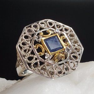 Unique Designer Solid Sterling Silver 925/14k Gold Ring Sodalite